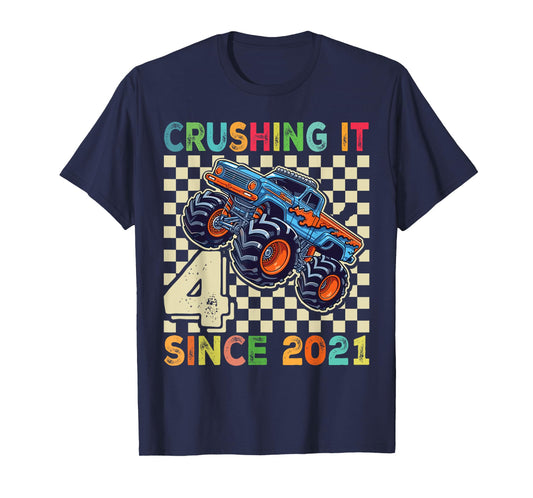 Birthday Monster Truck 4 year Old Boys 4th Party Born 2021 T-Shirt