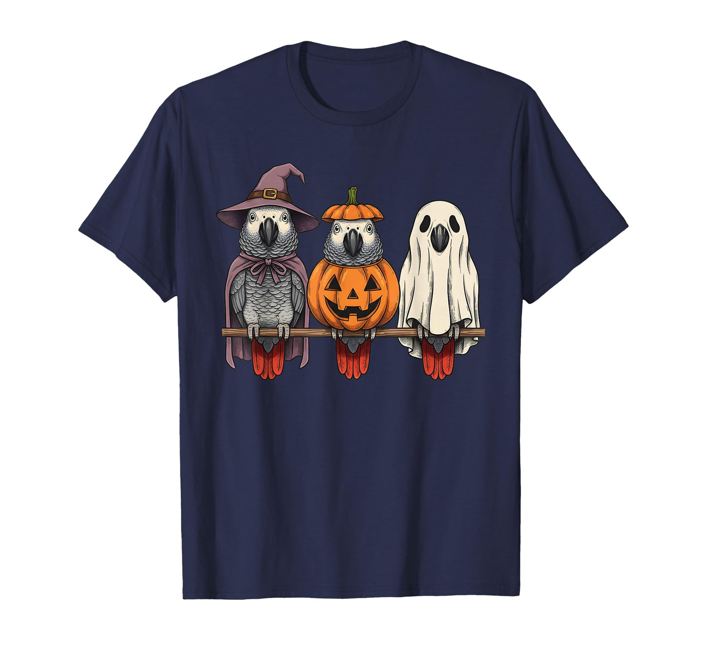 Spooky Ghost African Grey Parrot Lover Pumpkin Halloween T-Shirt