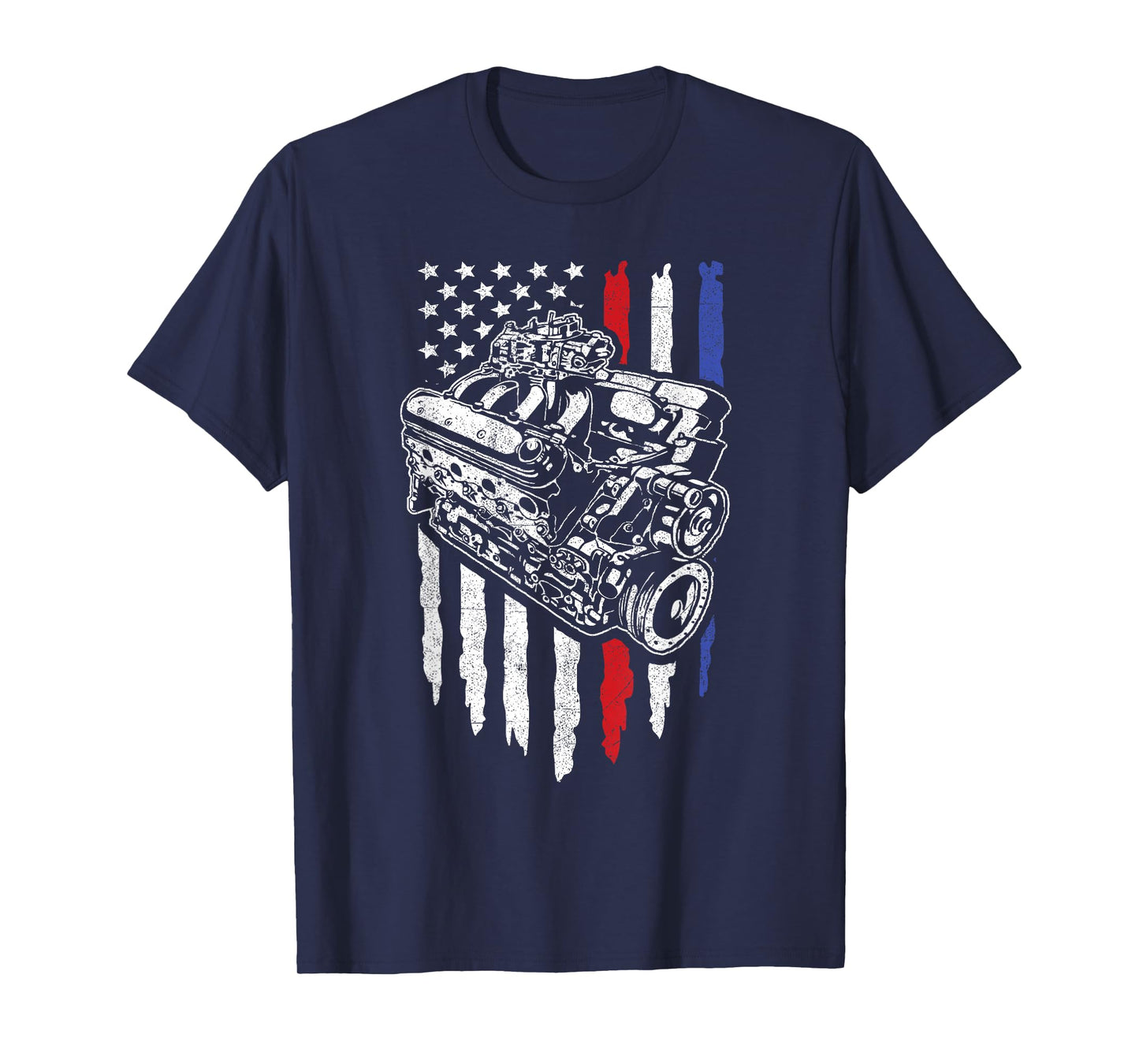 American Flag Muscle Car Motor Hot Rod Engine Racing T-Shirt