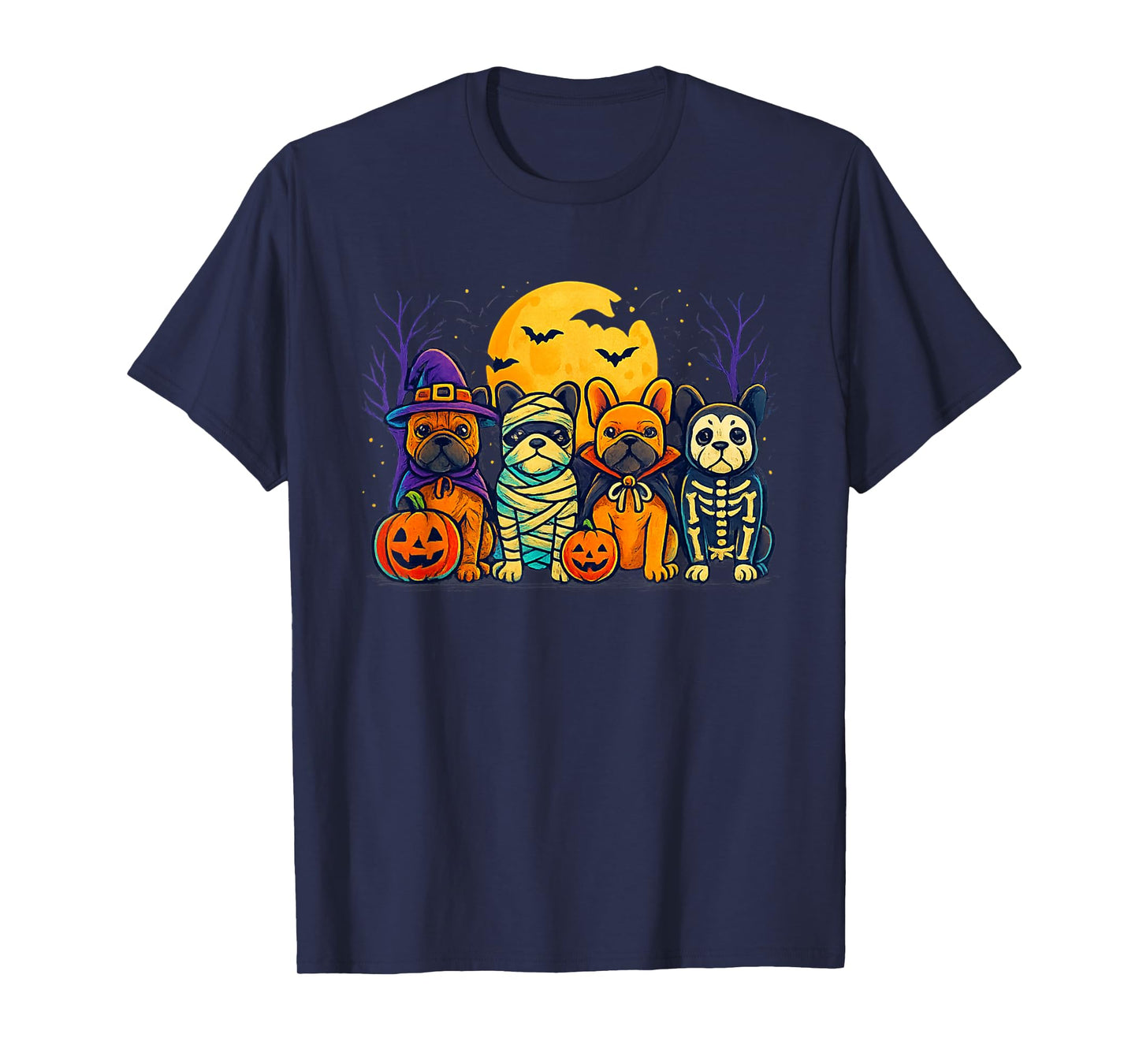 French Bulldog Ghost Witch Pumpkins Halloween Dog Costume T-Shirt