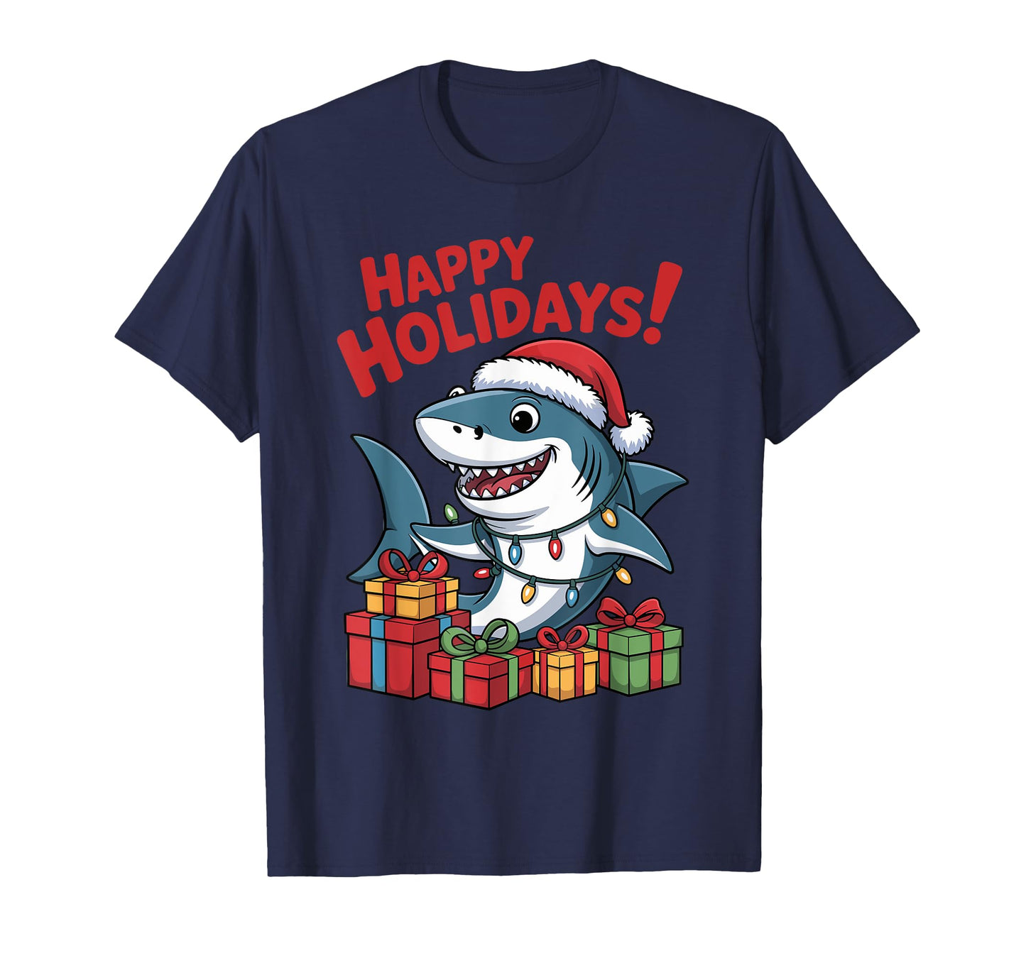 Funny Shark Santa Hat Animals Lovers Ugly Christmas Pajamas T-Shirt