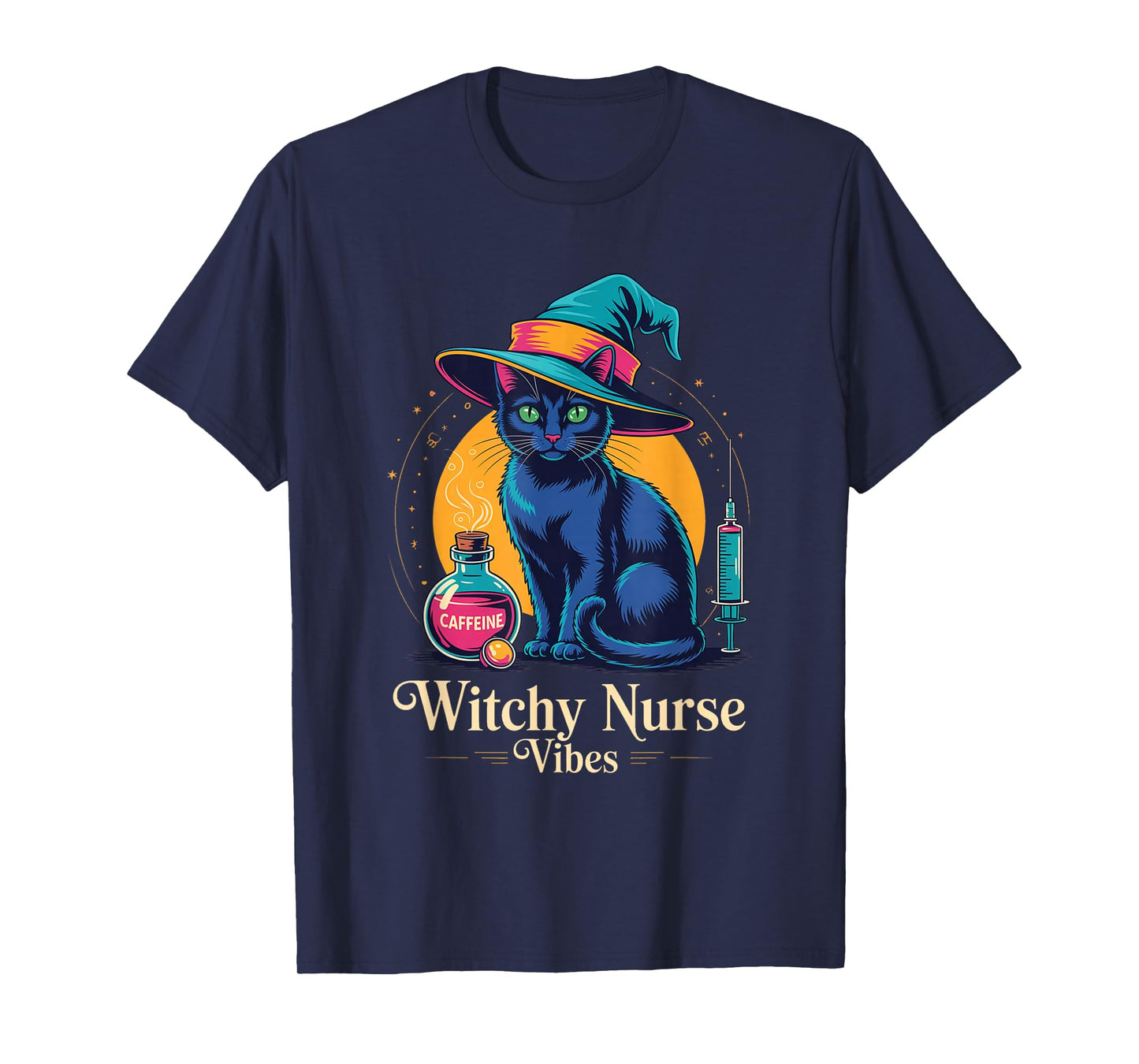 Witchy Nurse Vibes Black Cat Halloween | Magical Cat Mom T-Shirt