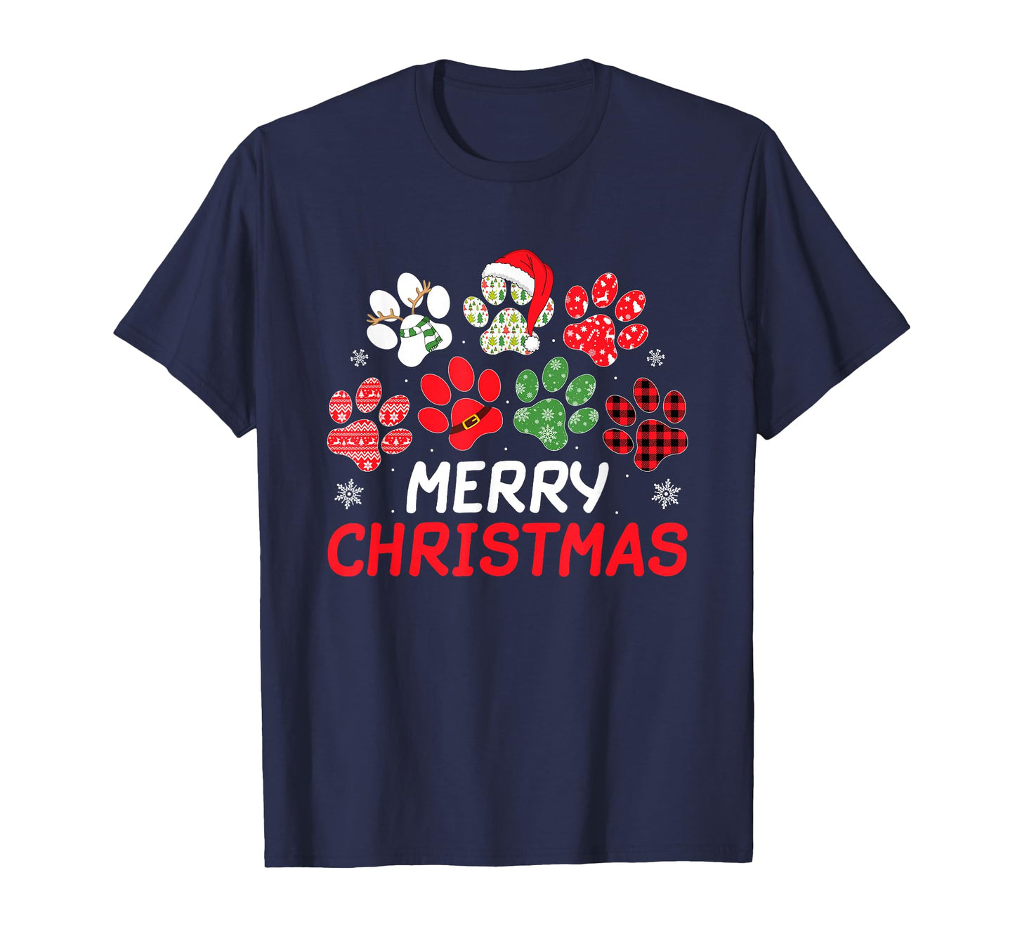Merry Christmas Dog Paw Funny Puppy Dog Lover Men Women Kids T-Shirt