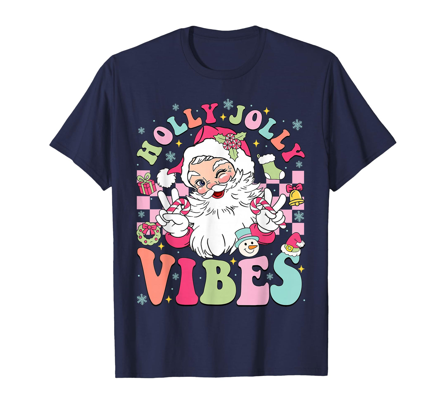 Groovy Cute Santa Claus Christmas Vibes Xmas Women Girl Kids T-Shirt
