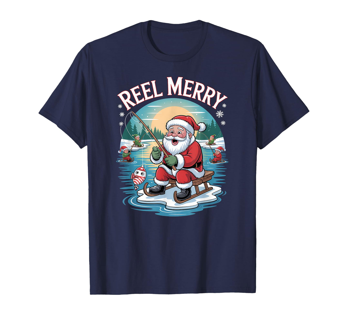Reel Merry Funny Christmas Fishing Santa Holiday T-Shirt