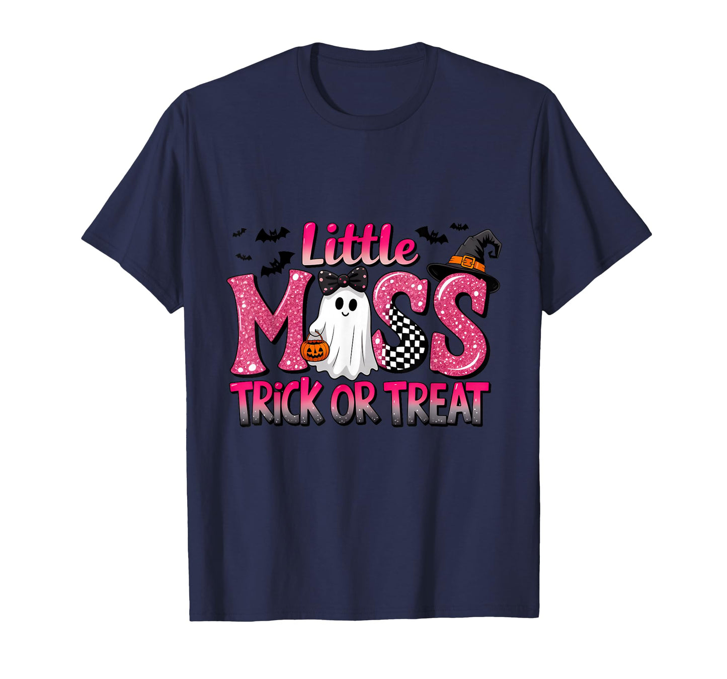 Halloween Little Miss Trick Or Treat Ghost Bats T-Shirt