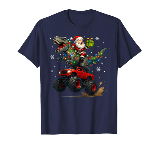 Dinosaur Christmas Santa Boys Men Girls Xmas T-Shirt