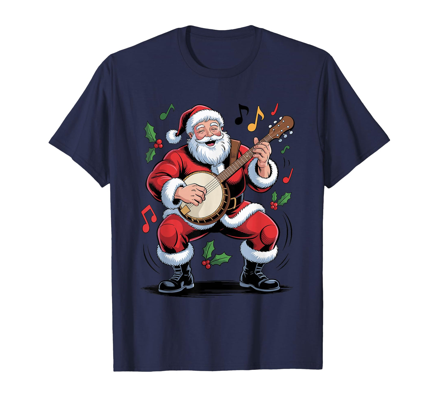 Santa Playing Banjo Funny Holiday Chrismas Xmas Pajama T-Shirt