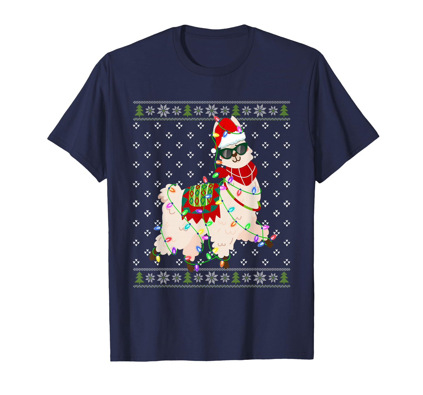 Funny Llama Alpaca Christmas Family Matching Xmas Lights T-Shirt