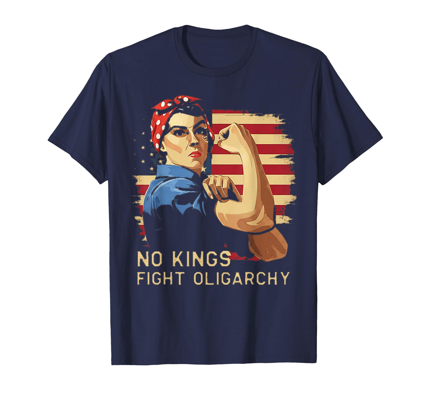 Vintage No Kings Fight Oligarchy America Flag Women Girls T-Shirt