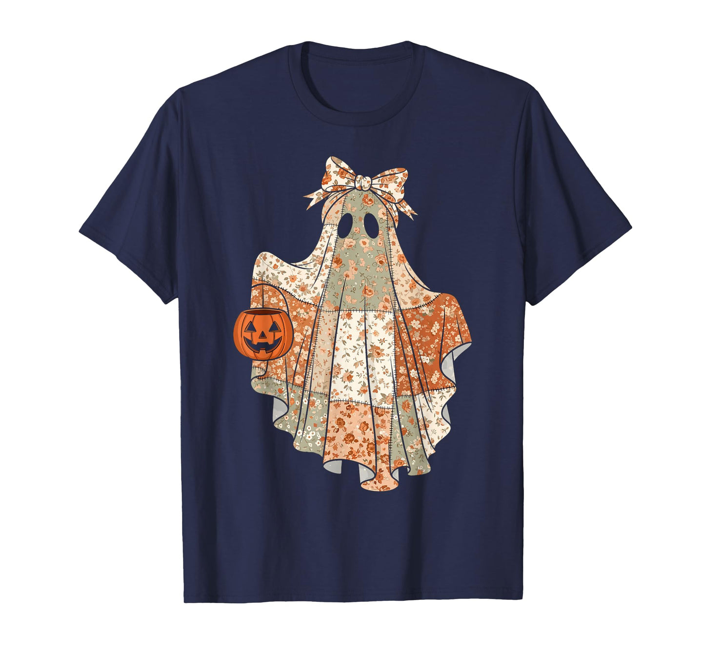 Vintage Floral Ghost Patchwork Cute Halloween T-Shirt