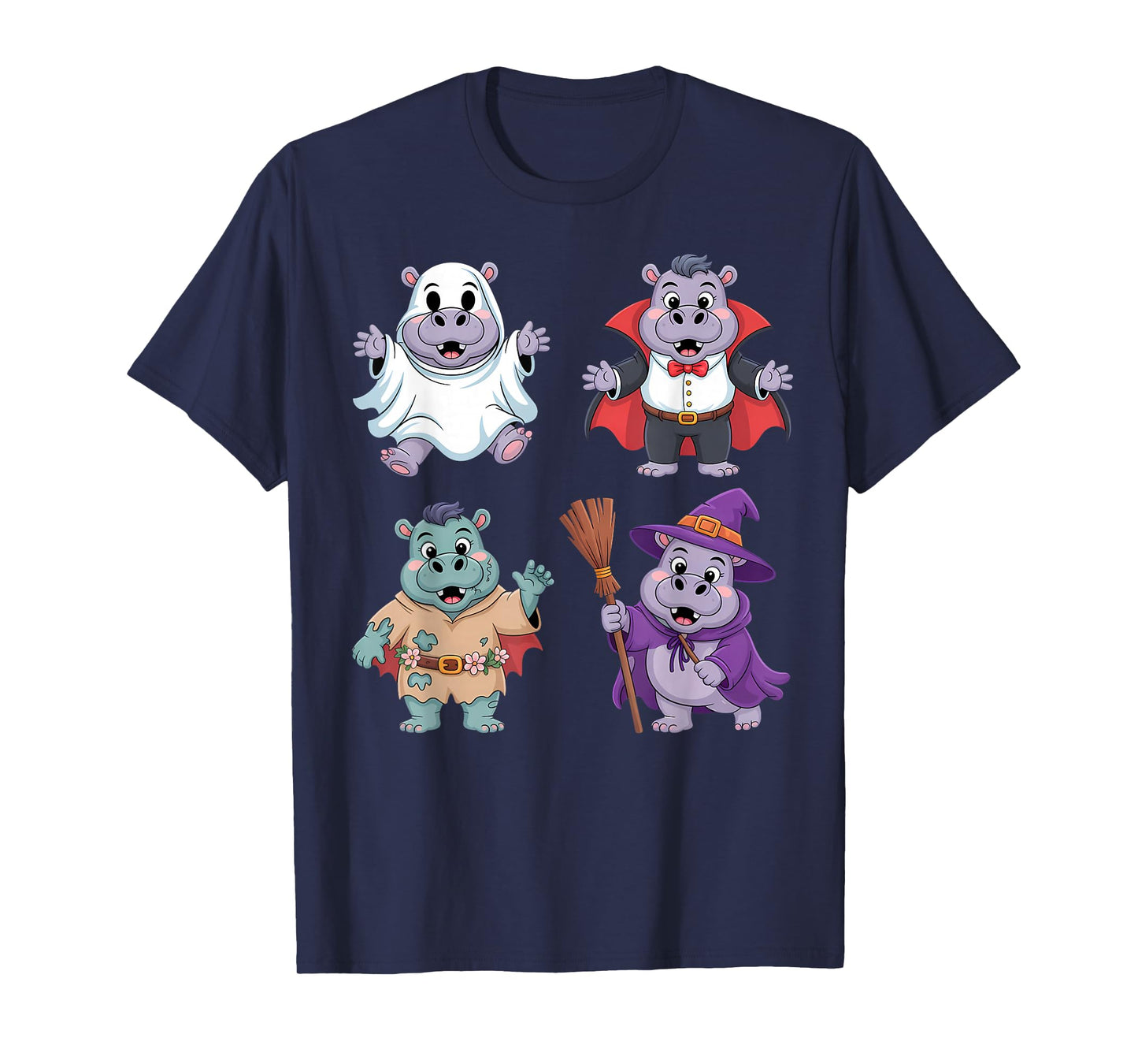 Kids Hippo Halloween Costume Funny Ghost Witch Zombie Boys T-Shirt