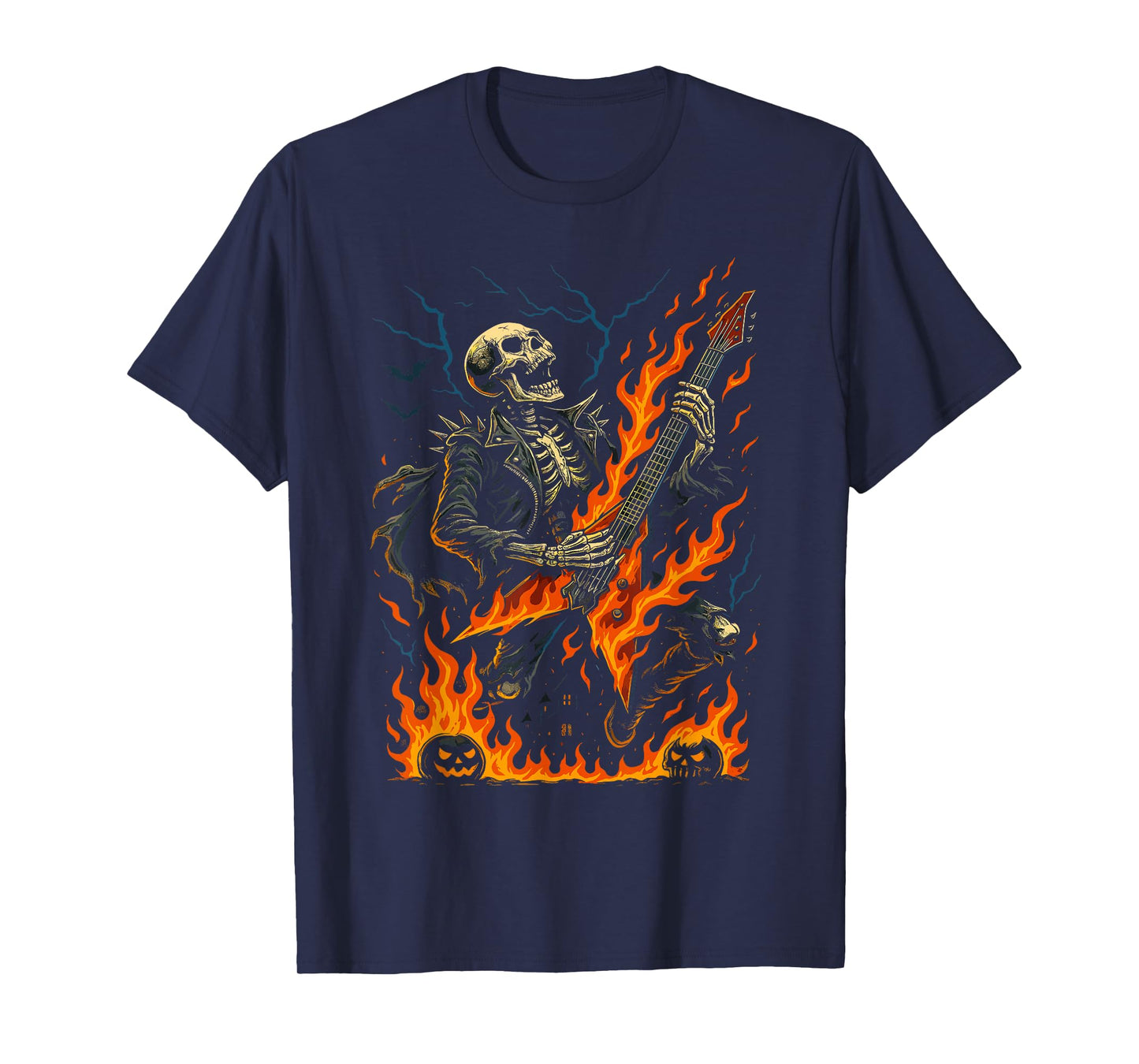 Rocking Skeleton Witch Guitar Halloween Ghost Pumpkin T-Shirt