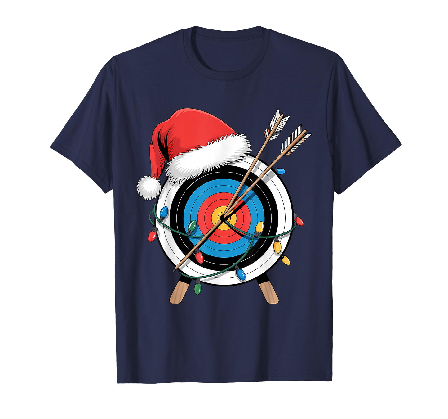 Funny Christmas Archery Santa Hat Xmas Lights Holiday T-Shirt