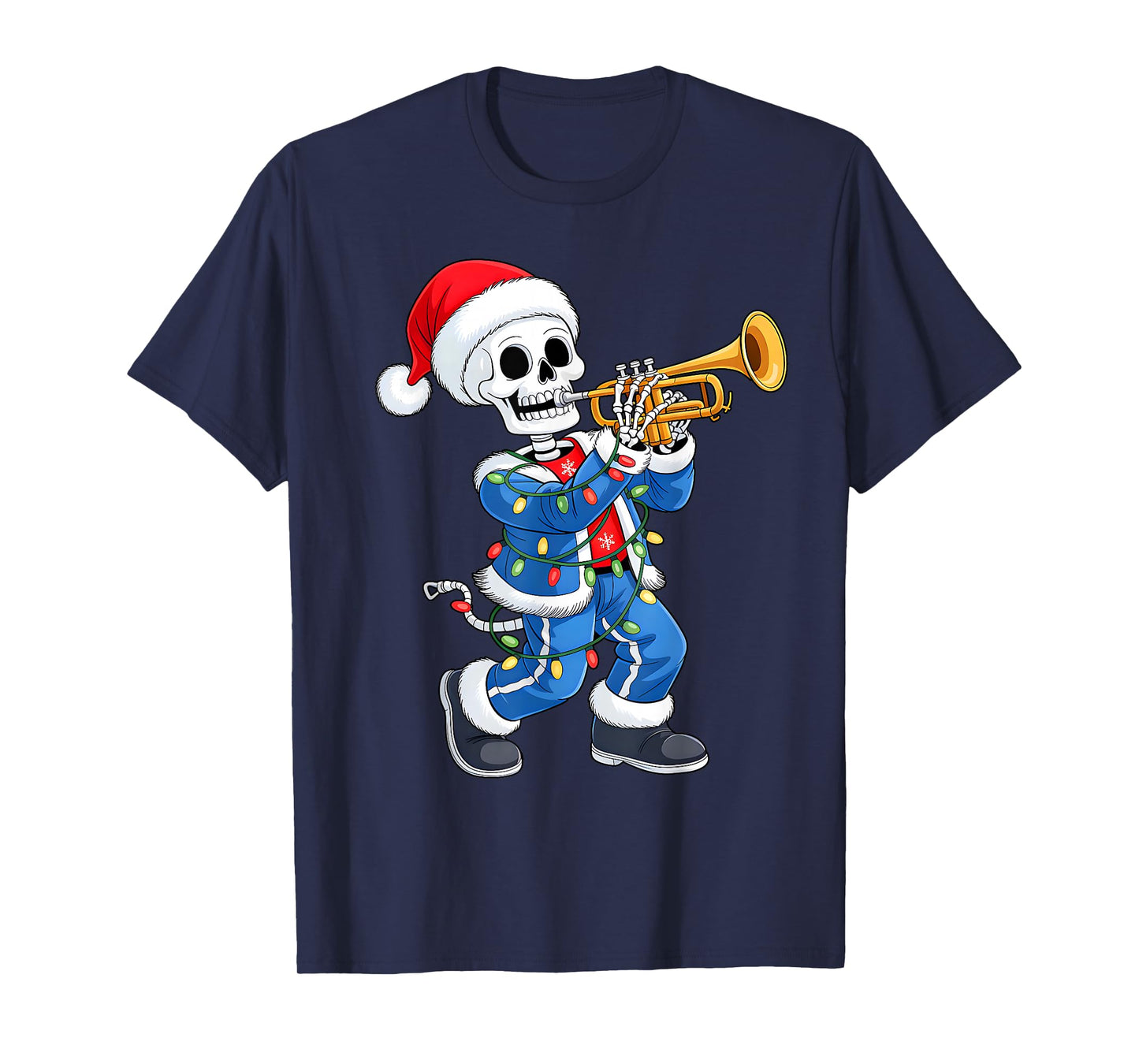 Xmas Santa Skeleton Playing Trumpet Funny Christmas Boys T-Shirt