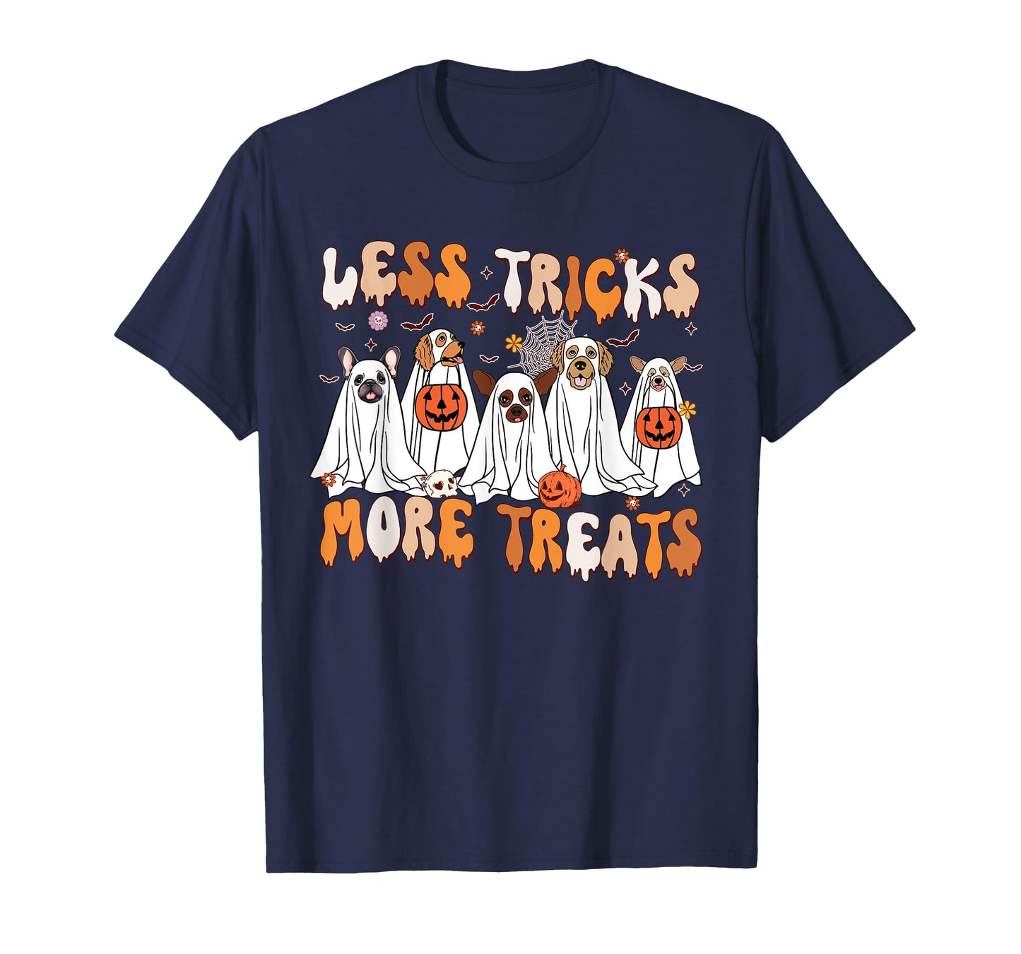 Less Tricks More Treats Spooky Ghost Dogs Vet Tech T-Shirt