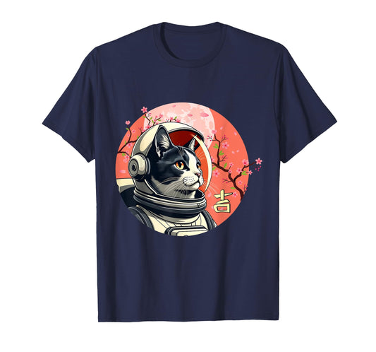 Space Cat Shirt Men Kids Women Retro Japanese Good Luck Cat T-Shirt