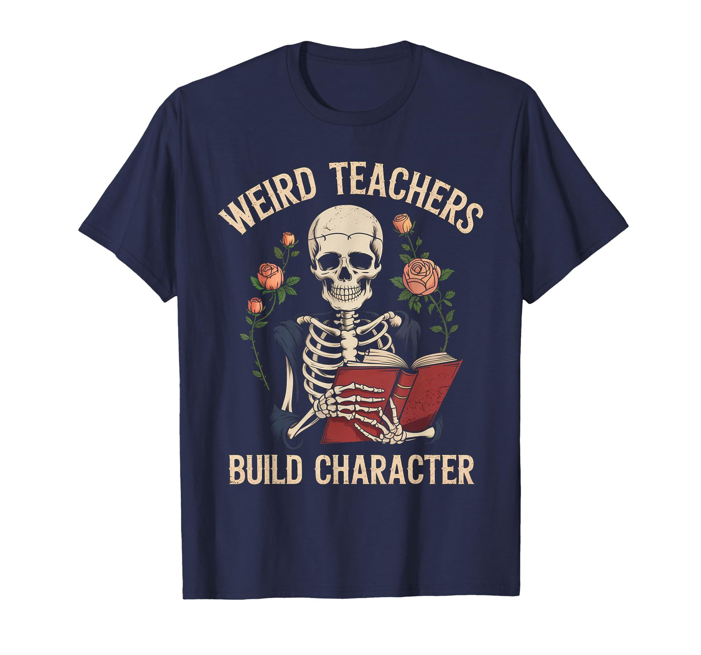 Funny Skeleton Book Floral Skull Halloween Teacher for Women T-Shirt