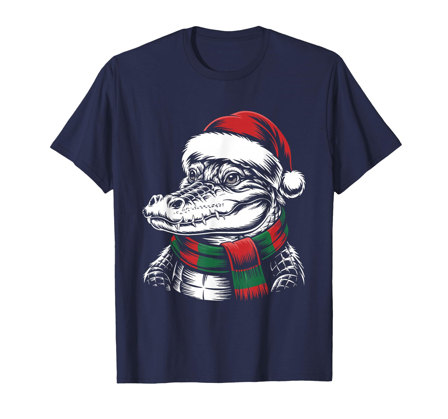Crocodile Xmas Santa Hat Scarf Christmas Costume T-Shirt