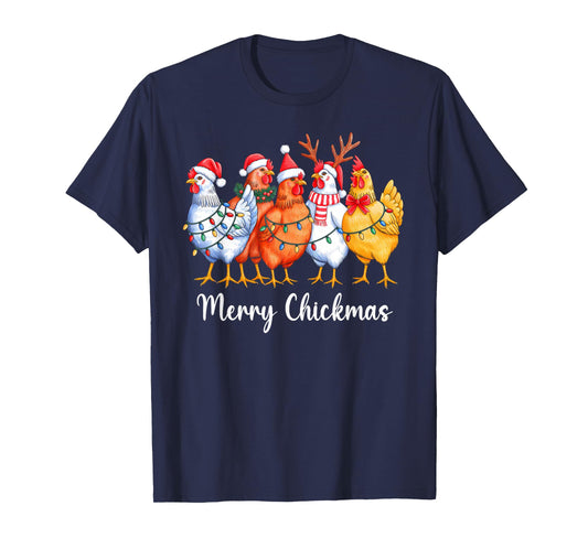 Merry Chickmas Funny Christmas Chicken Lover Santa Hat Xmas T-Shirt