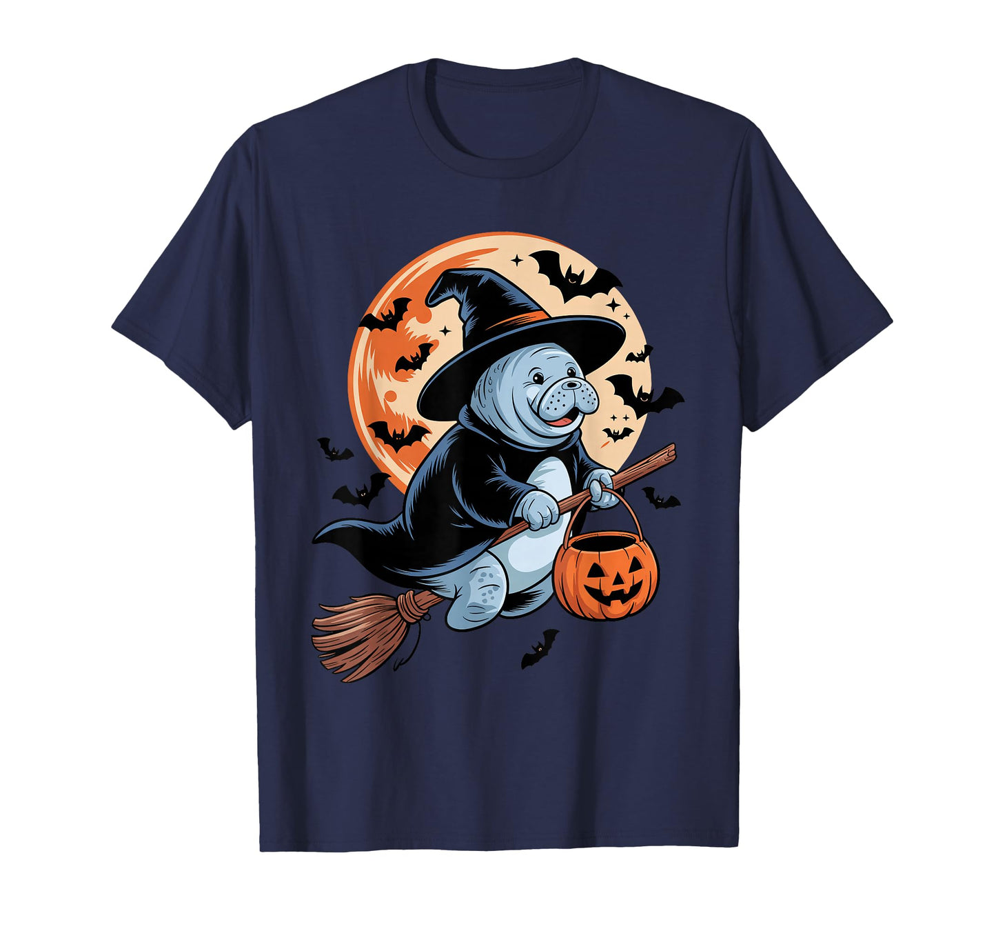 Cute Manatee Halloween Witch Hat Jack-o-Lantern Candy Bucket T-Shirt