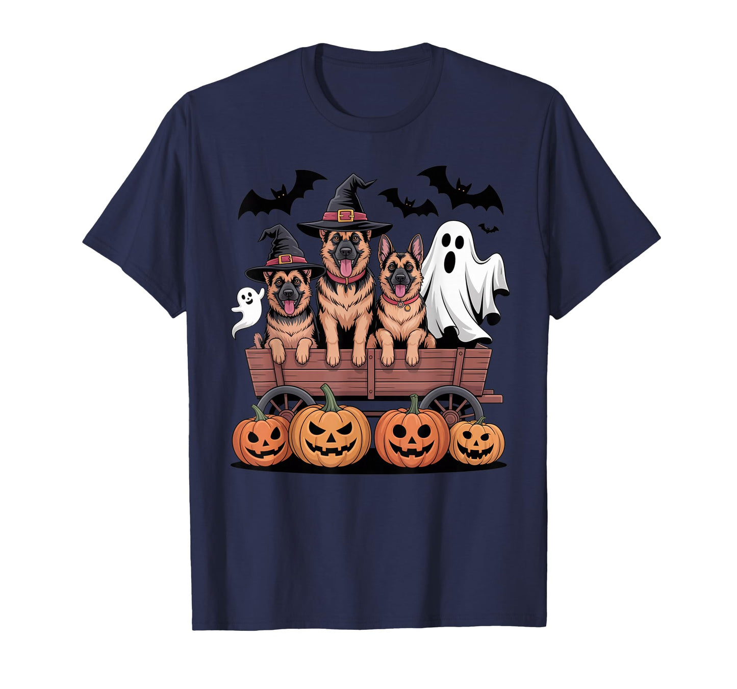 German Shepherd Halloween Witch Hats Ghost Pumpkins Spooky T-Shirt
