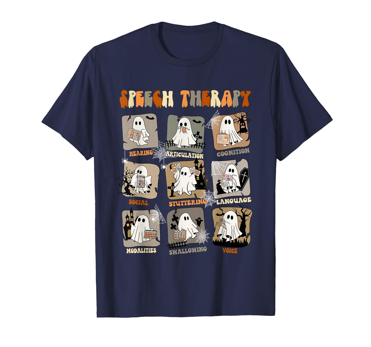 Retro SLP Ghost Halloween Speech Therapy Autumn Fall T-Shirt