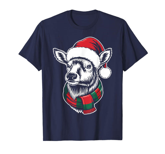 Elk Xmas Santa Hat Scarf Christmas Costume T-Shirt