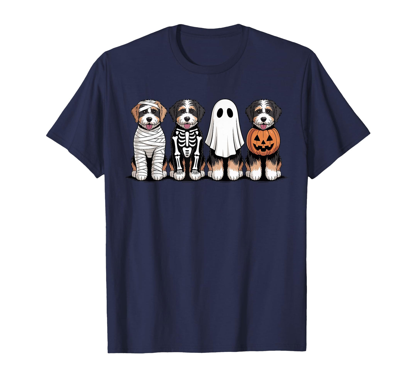 Spooky Ghost Bernedoodle Pumpkin Halloween Dog Skeleton T-Shirt