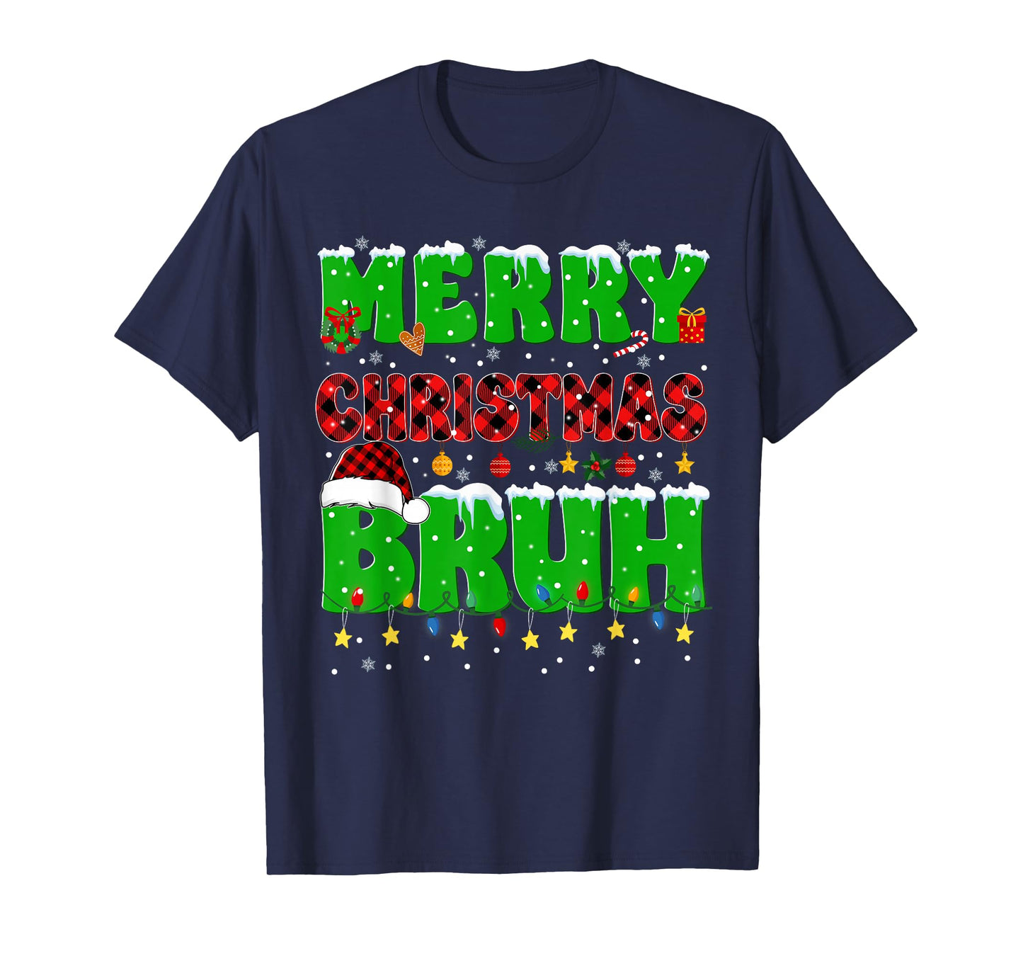 Merry Christmas Bruh Plaid Christmas Tree Pjs Xmas Boys Men T-Shirt