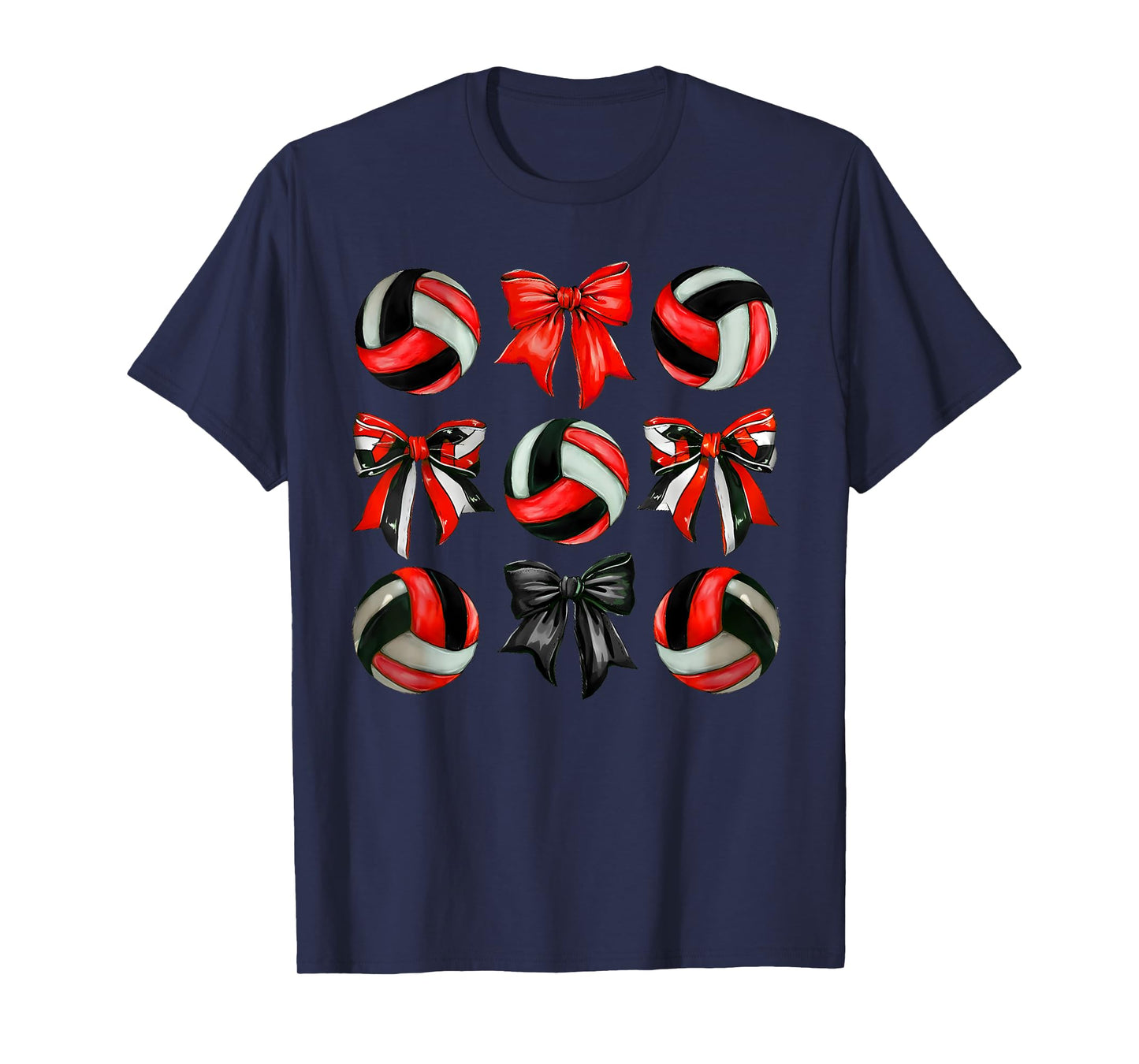 Vintage Volleyball Coquette Bow Red And Black Team T-Shirt