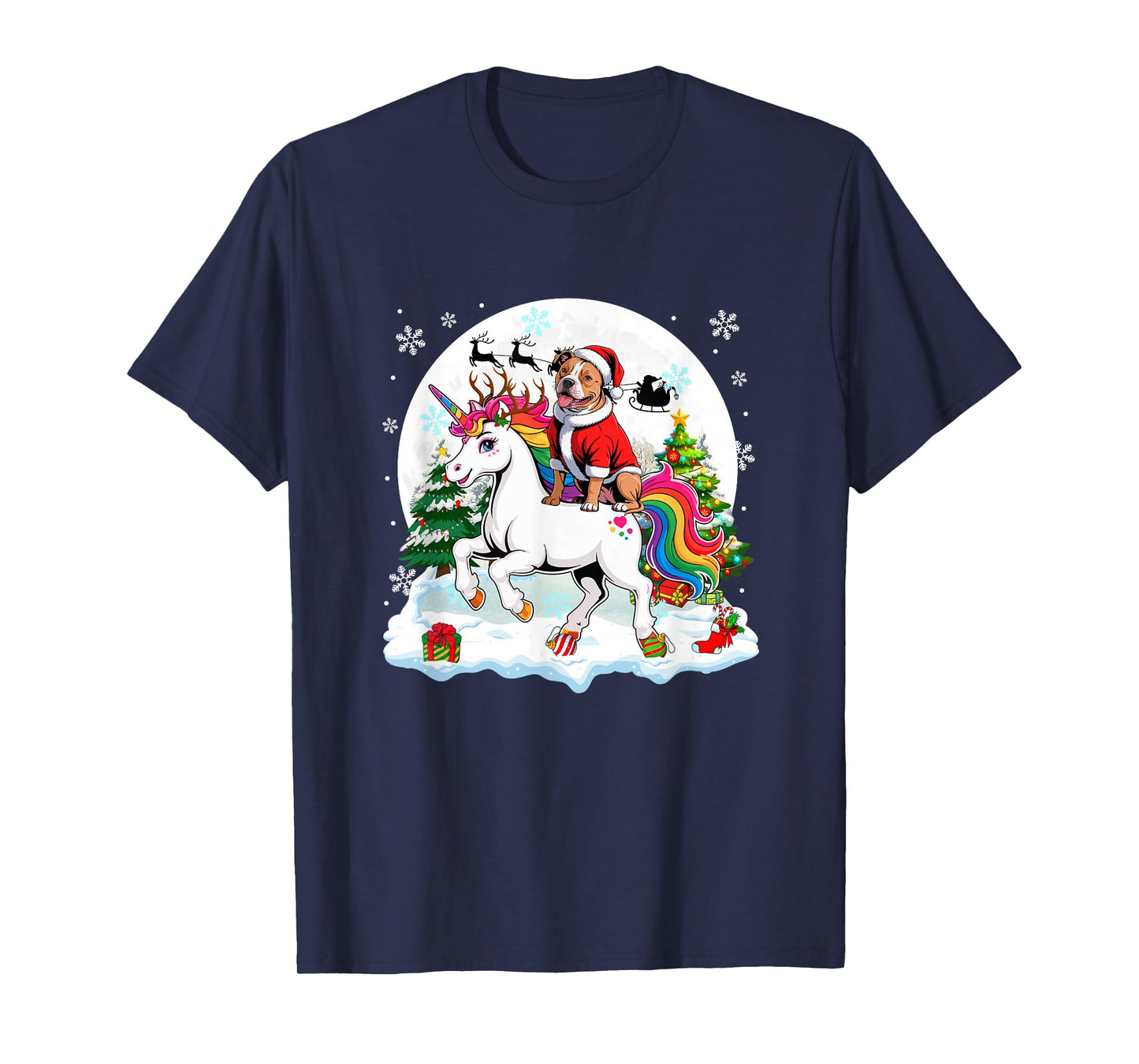 Santa Pit Bull Riding Unicorn Reindeer Christmas Owner Kids T-Shirt