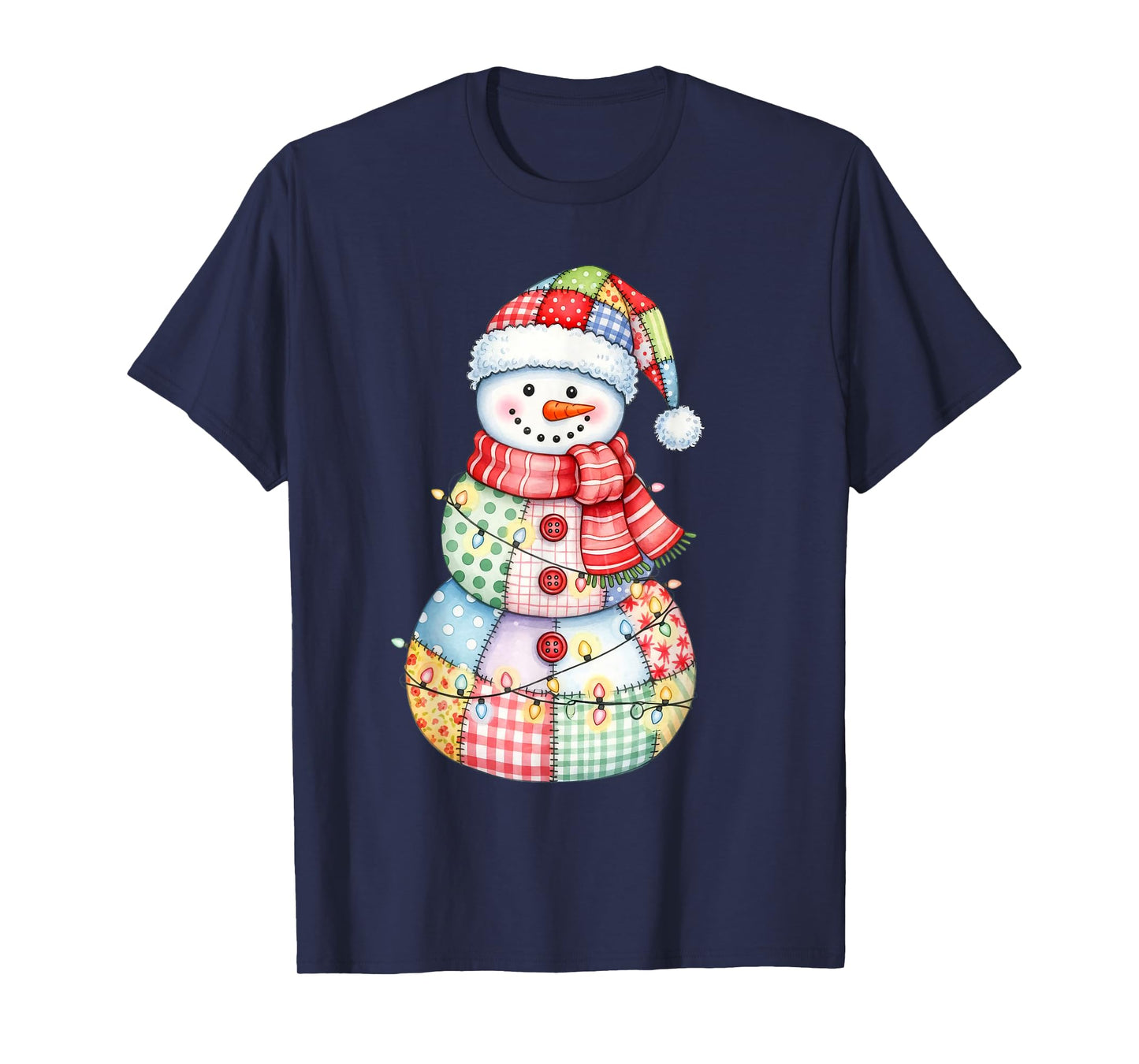 Cute Patchwork Snowman Merry Christmas Xmas Holiday Pajamas T-Shirt