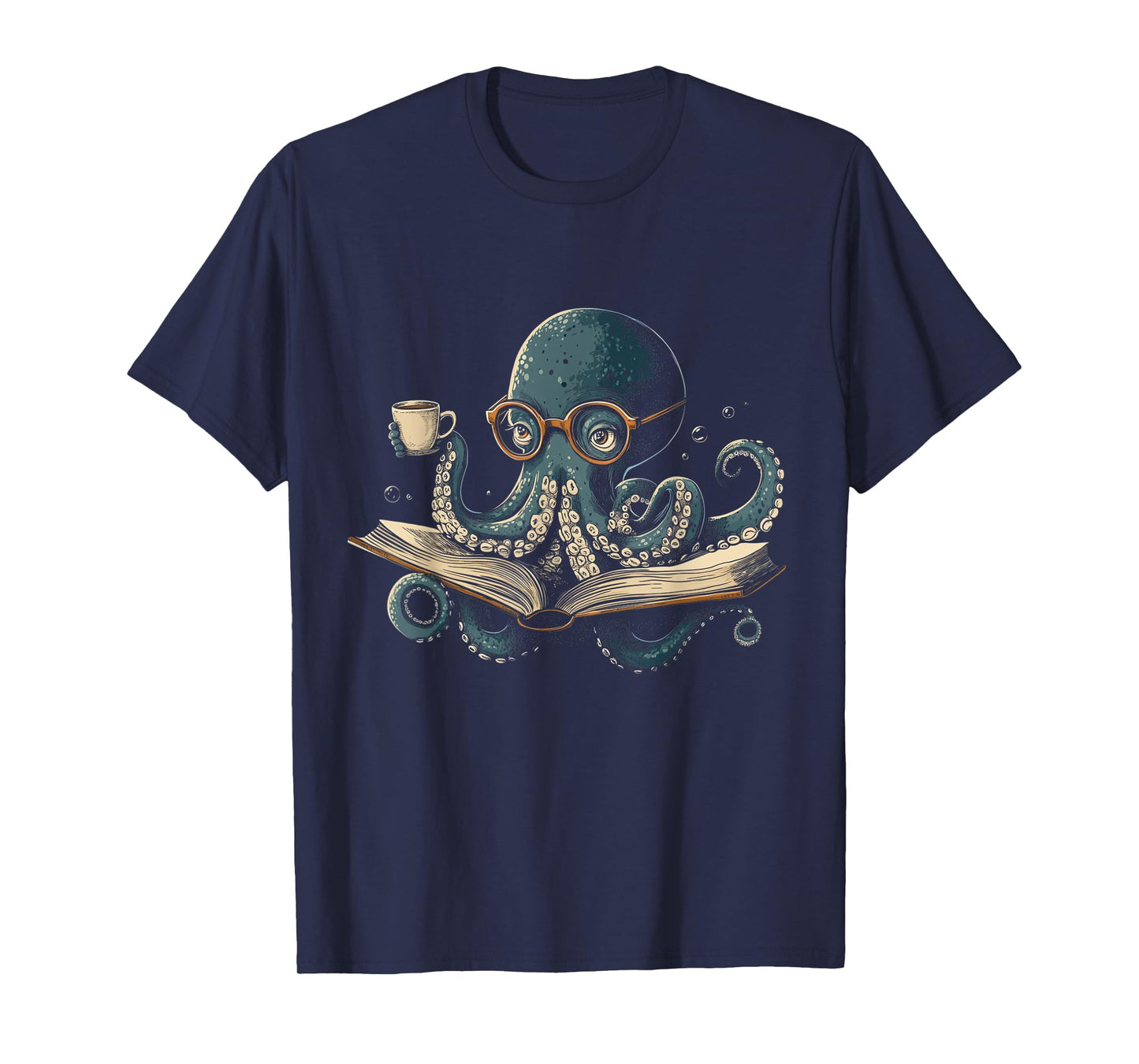 Octopus Reading Book Coffee Funny Book Lover Bookworm Nerd T-Shirt