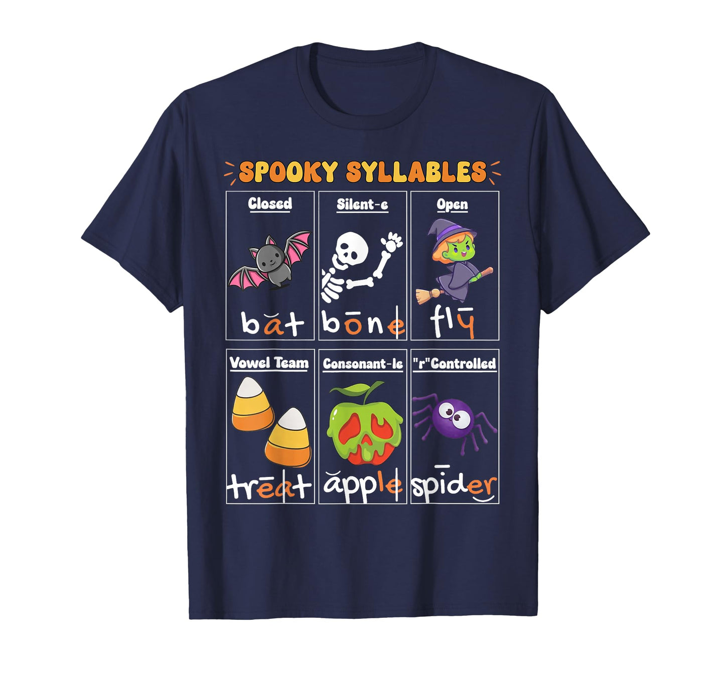 Spooky Syllables Teacher Funny Halloween Educational Kids T-Shirt