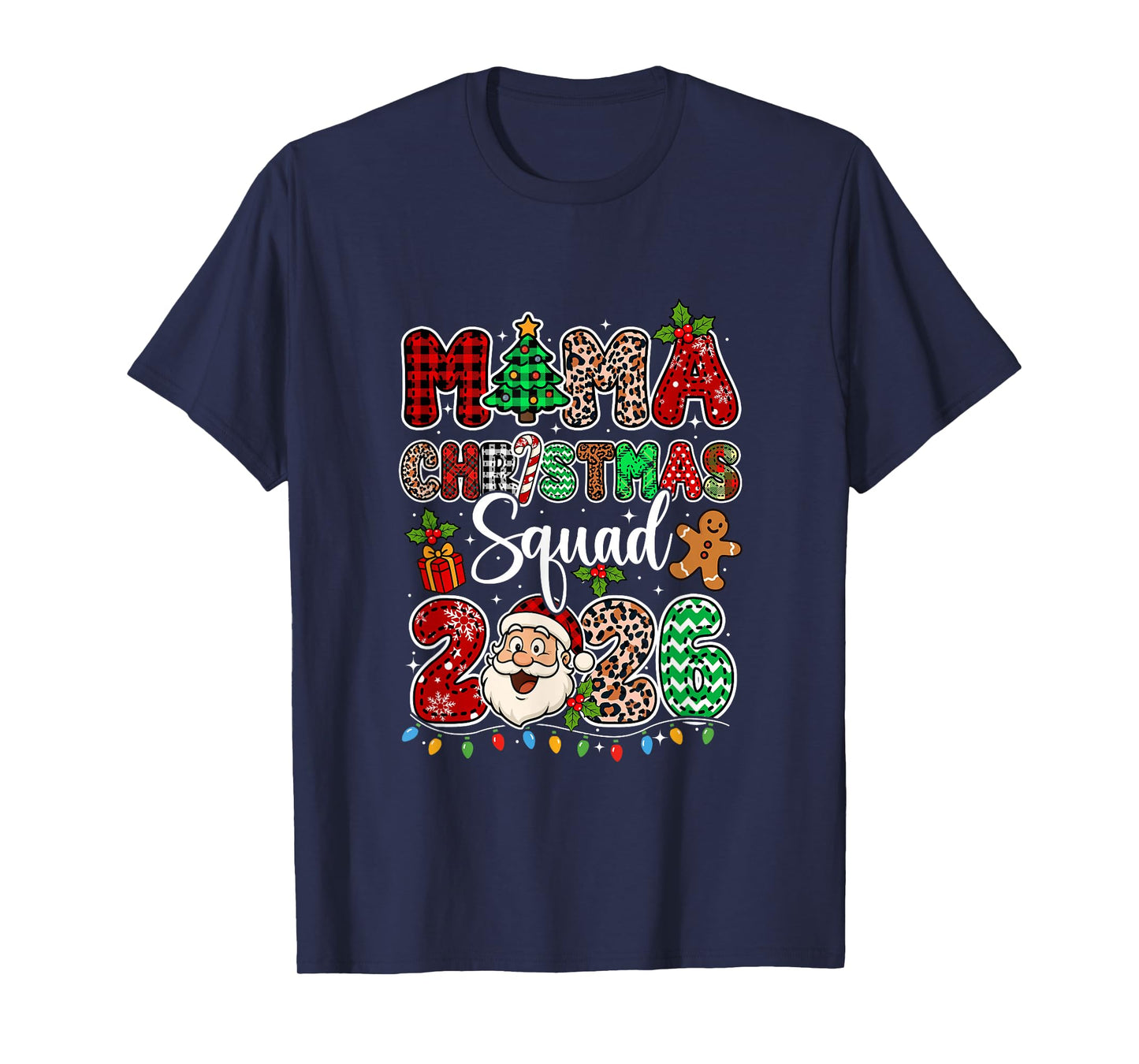 Mama Christmas Crew 2026 Leopard Funny Santa Family Group T-Shirt