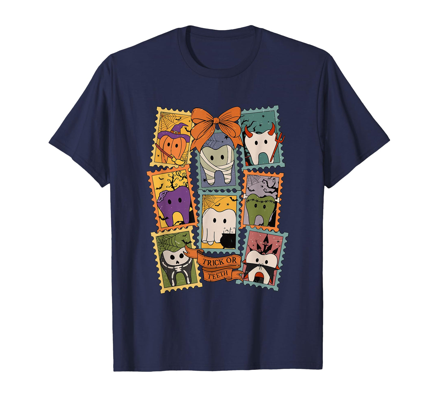 Trick or Teeth Dentist Dental Halloween Ghost Dental Crew T-Shirt