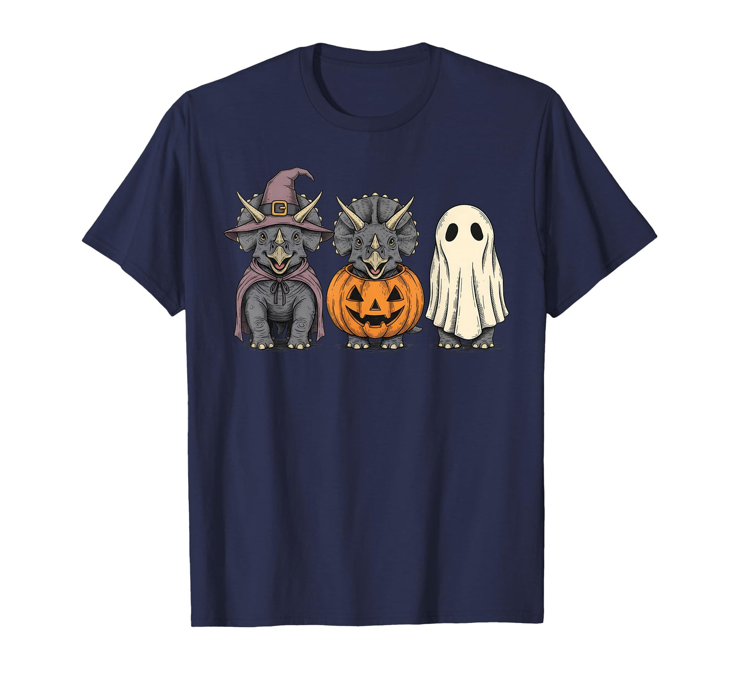 Spooky Ghost Triceratops Dino Lover Pumpkin Halloween T-Shirt