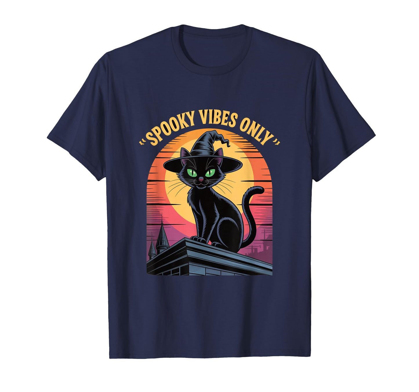 Spooky Vibes Only Cat Witch Halloween Pumpkin T-Shirt