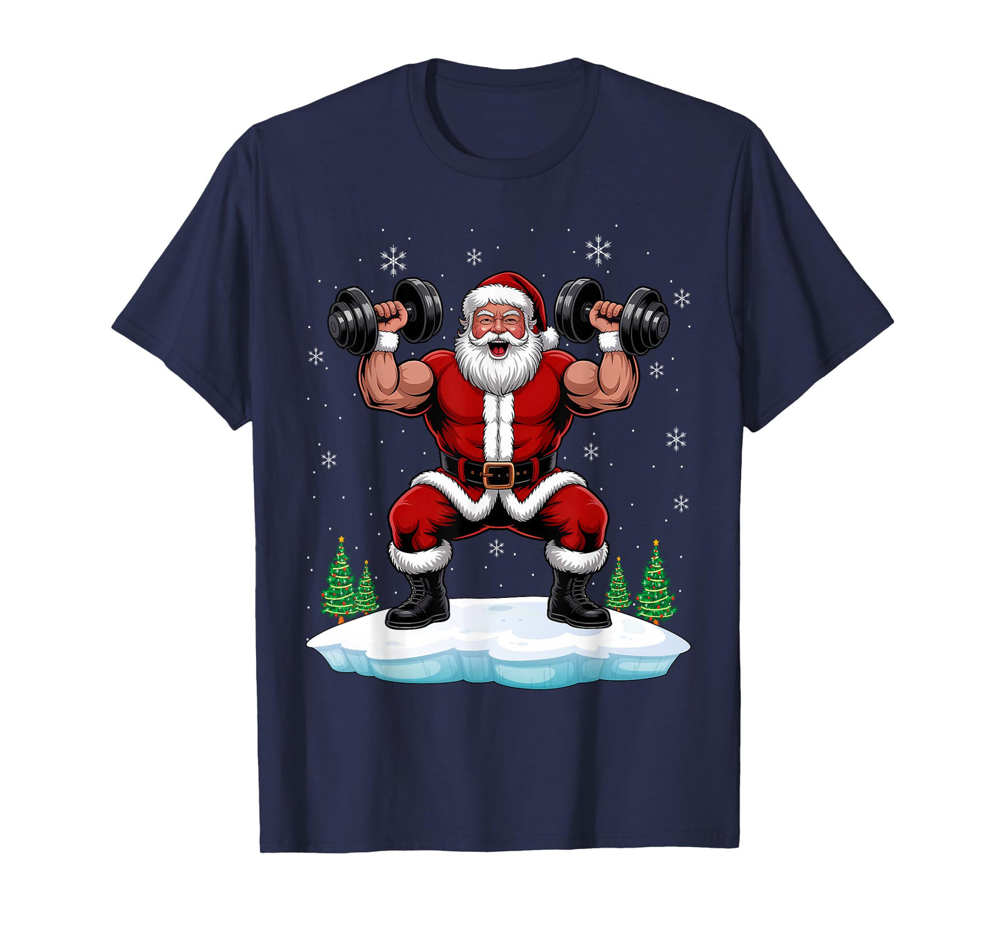 Santa Claus Weightlifting Gym Fitness Training Christmas T-Shirt