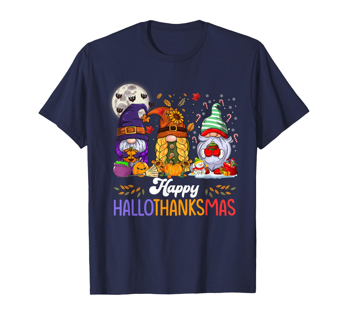 Happy Hallothanksmas Gnomes Lover Halloween Merry Christmas T-Shirt