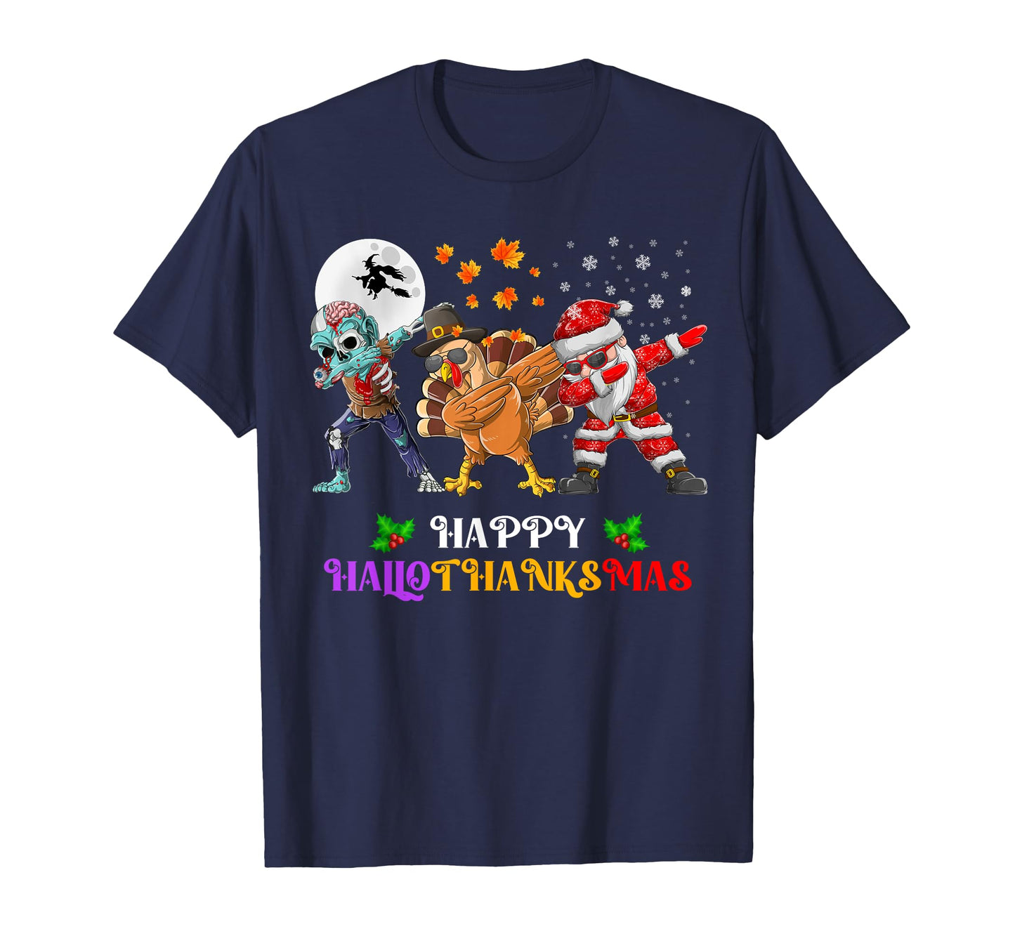 Happy Hallothanksmas Dabbing Zombie Turkey Santa Claus T-Shirt