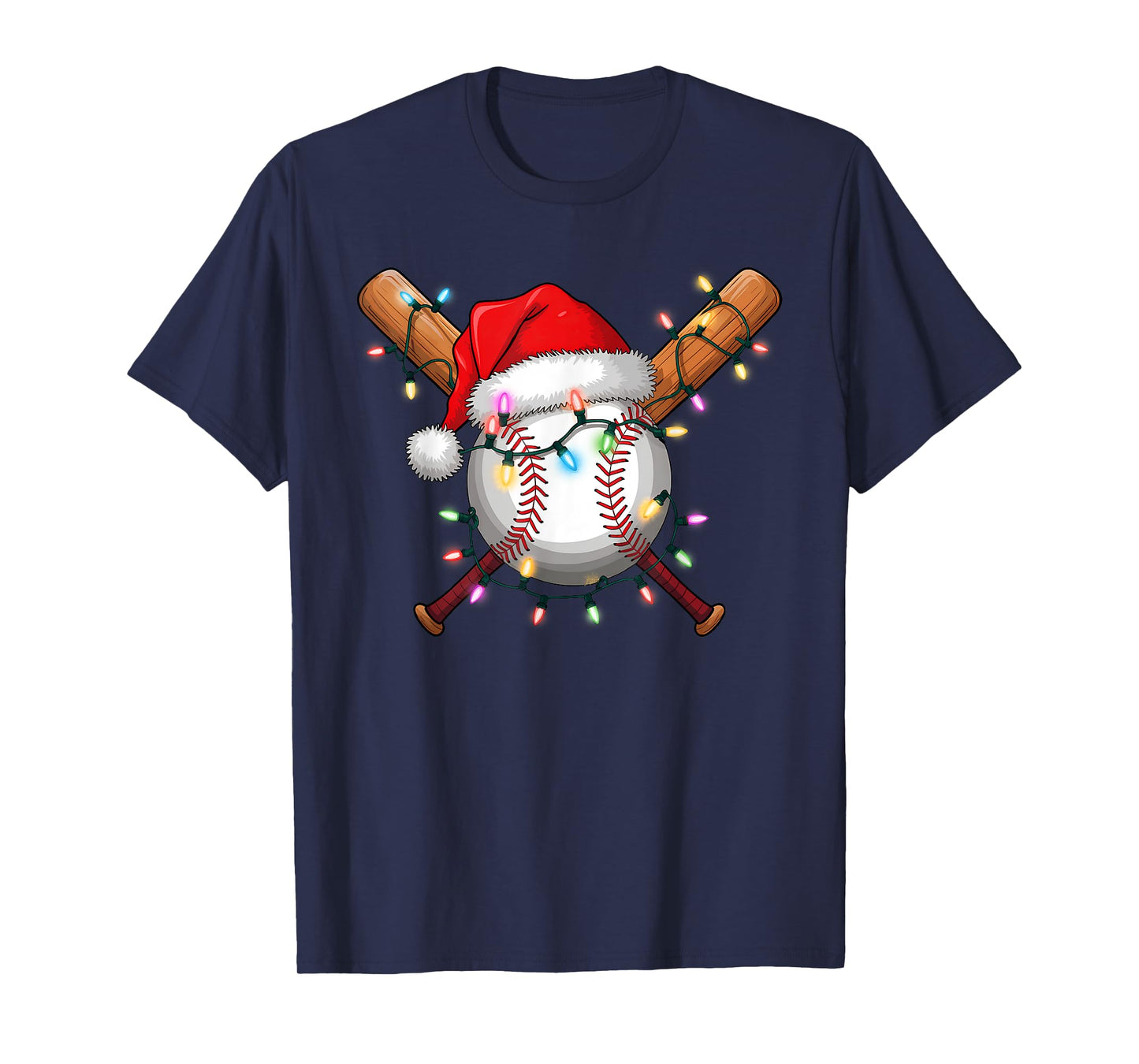 Christmas Baseball Player Santa Hat Sports Men Boys T-Shirt