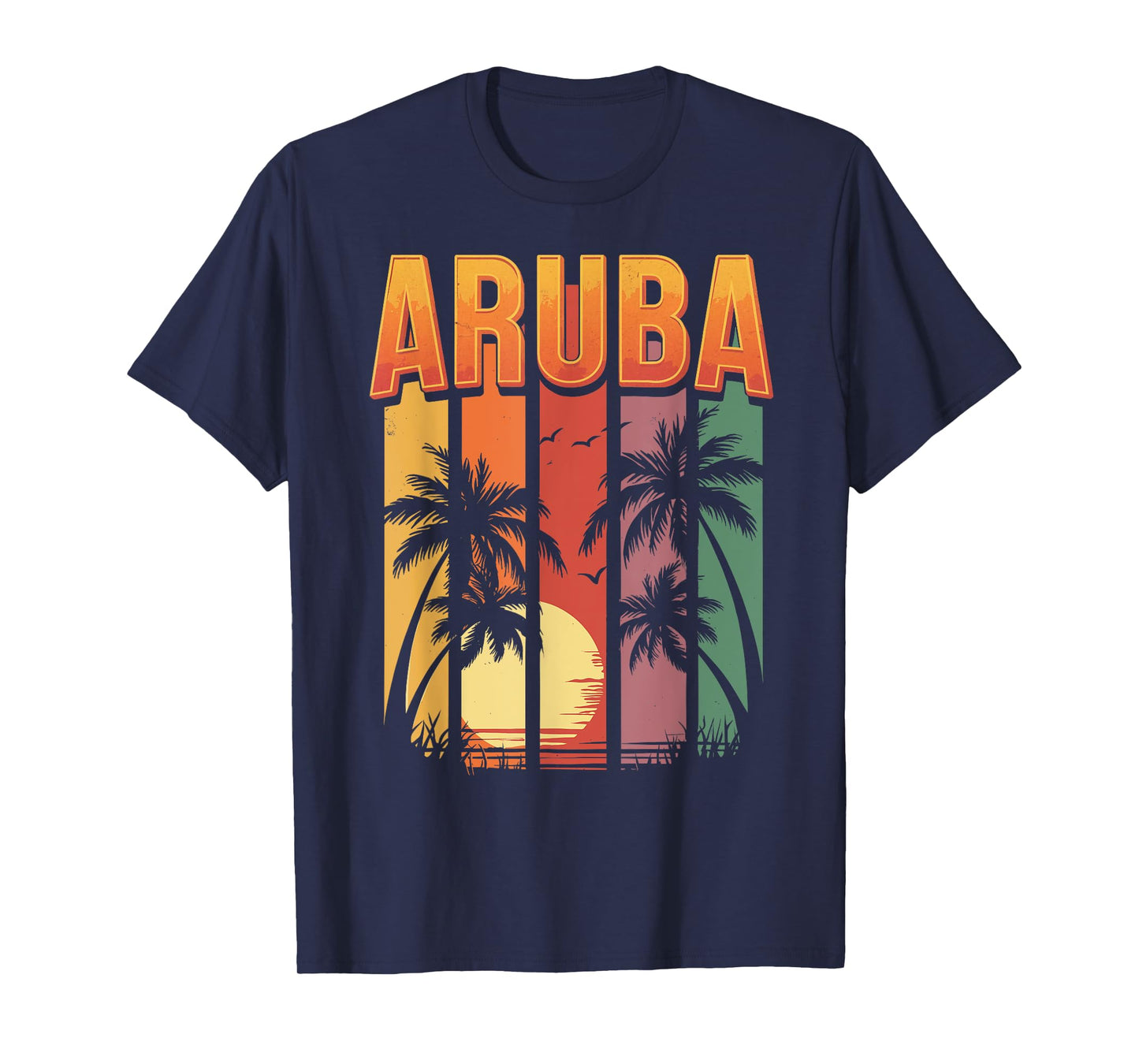 Aruba Retro Sunset Palm Tree Caribbean Vacation Souvenir 297 T-Shirt