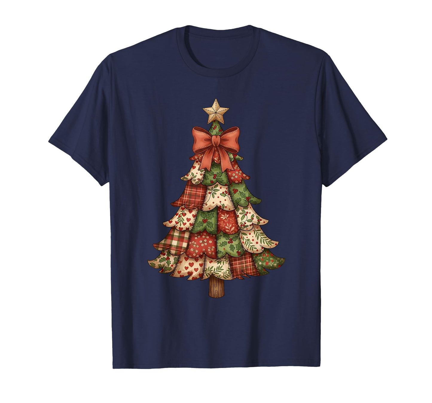 Christmas Tree Patchwork Coquette Bow Xmas Snowflake Holiday T-Shirt