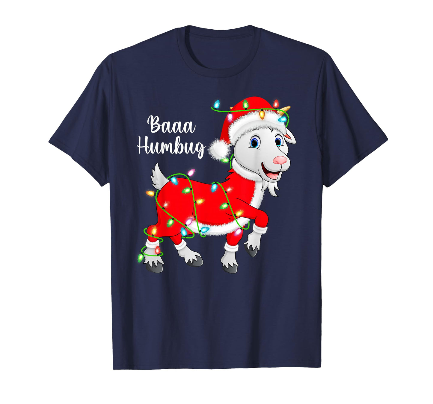Baa Humbug Xmas Lights Funny Santa Costume Goat Christmas T-Shirt