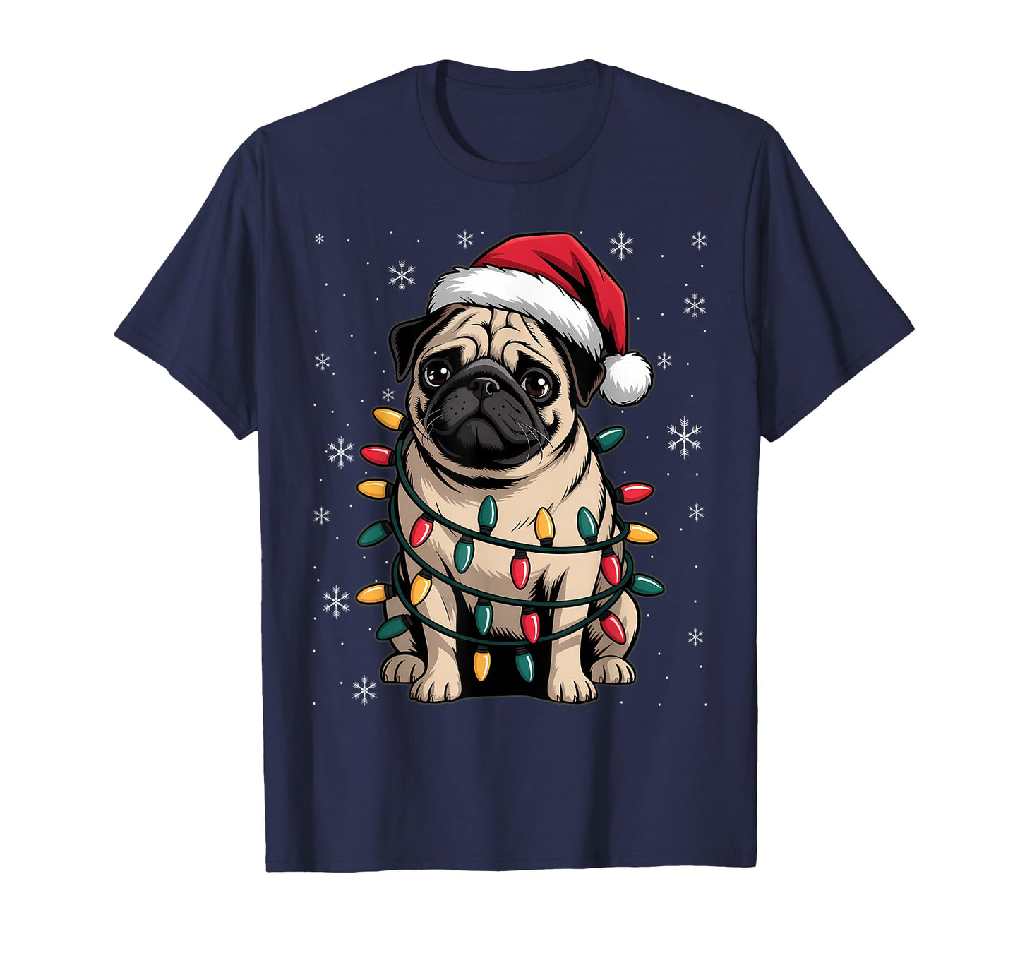 Pug Santa Christmas Tree Lights Xmas Boys Pugmas Dog Dogmas T-Shirt