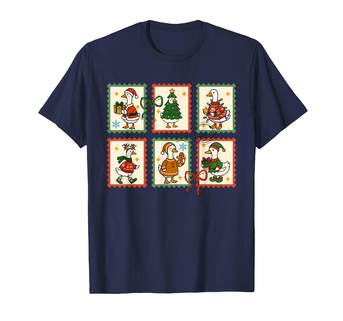 Vintage Retro Tis The Silly Goose Santa Season Stamps Xmas T-Shirt