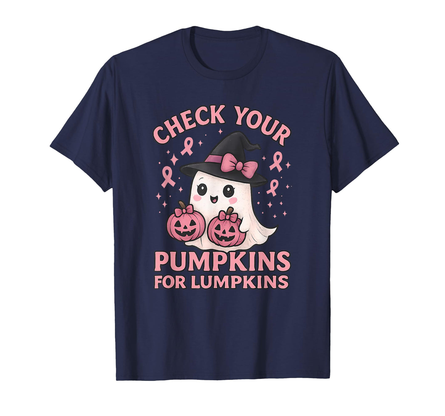 Check Your Pumpkins Ghost Pink Ribbon Funny Halloween T-Shirt
