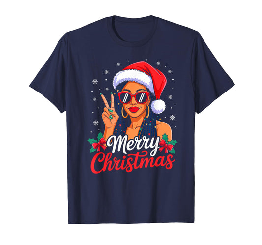 Merry Christmas Black African Girl American Melanin Women T-Shirt